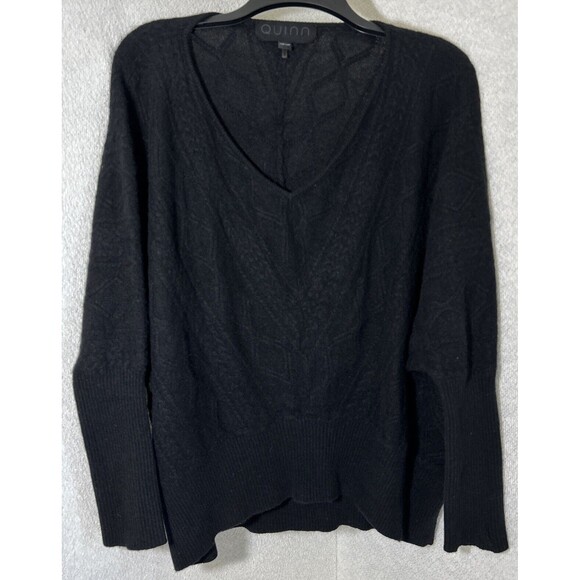Quinn Women’s One Size V-Neck 100% Cashmere Black Sweater Boho Goth Flaws - Picture 1 of 9